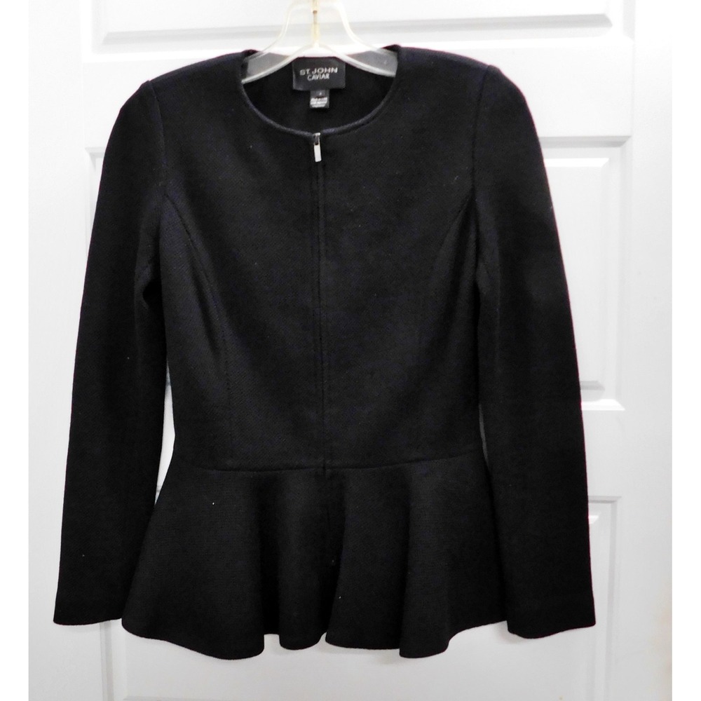 St. John Caviar Knit Front-Zip Jacket Black Size 0